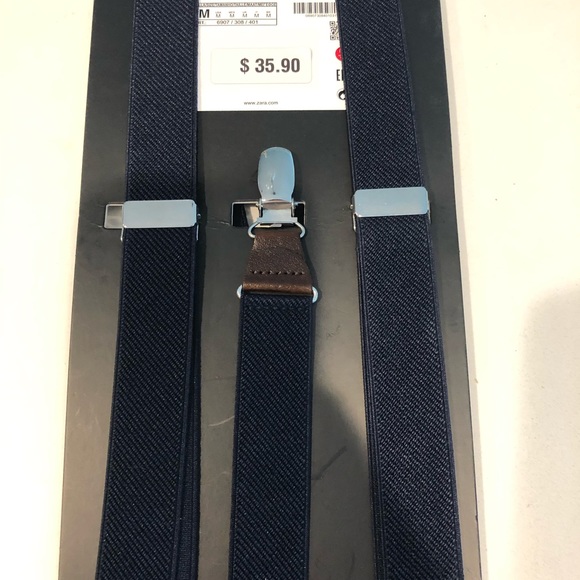 Navy Men’s Suspenders with Leather Trim NWT - Picture 3 of 3